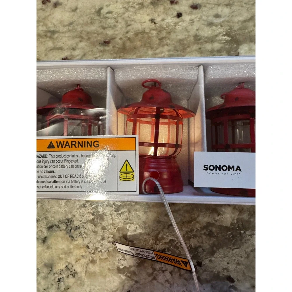 Sonoma Goods For Life LED Mini Cabin Lanterns Set of 3 Red Distressed 41SNDND46